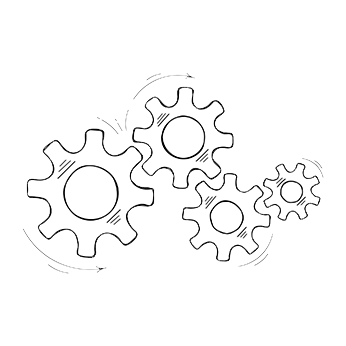 a sketch outline of moving gears