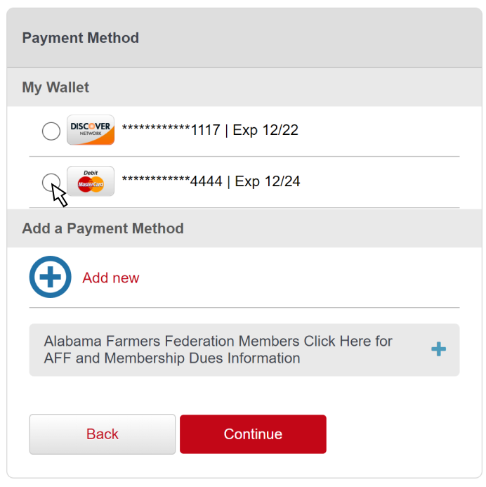 Select payment method screenshot.