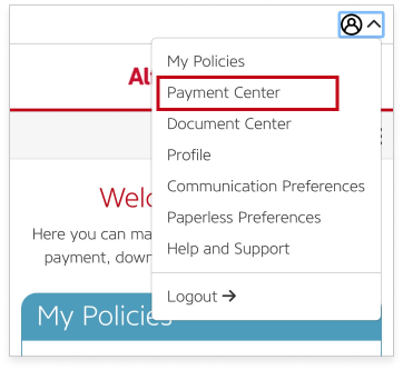 MyAlfa header with link to payment center.