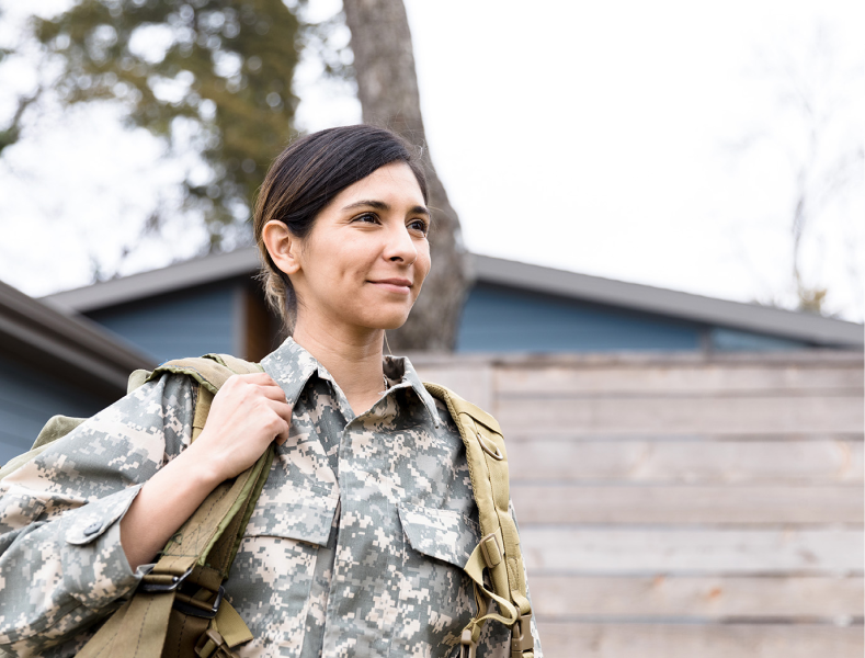 Woman in military outfit.