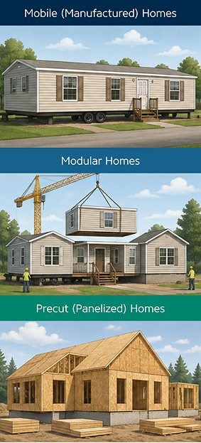 Examples of different types of manufactured homes.
