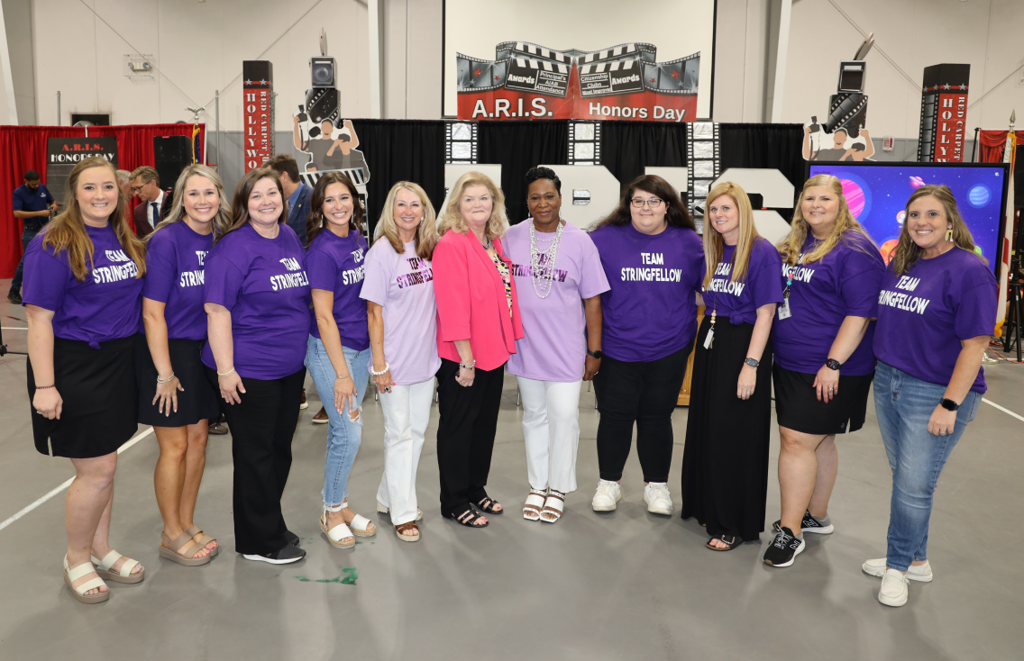 2024-2025 Teacher of the Year Deborah Stringfellow pictured with Airport Road Intermediate School faculty.