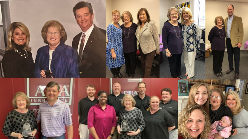 A collage of images of Mary K Lary during her time at Alfa Insurance.