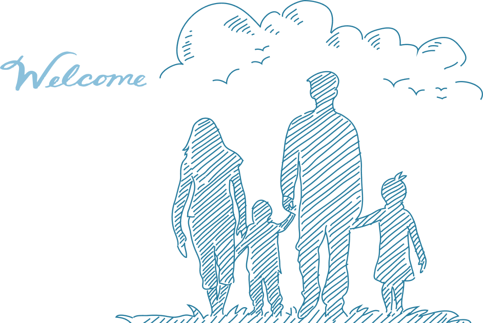 An outline of a family walking together