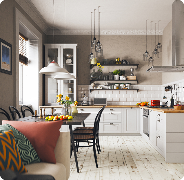 Kitchen inside of a house.