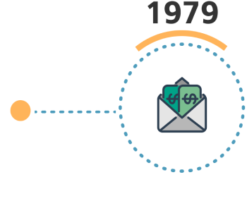 An icon of an envelope with money in it with the year 1979