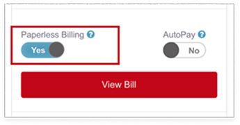 Alfa Insurance Paperless Billing Yes toggle highlighted by a red box.