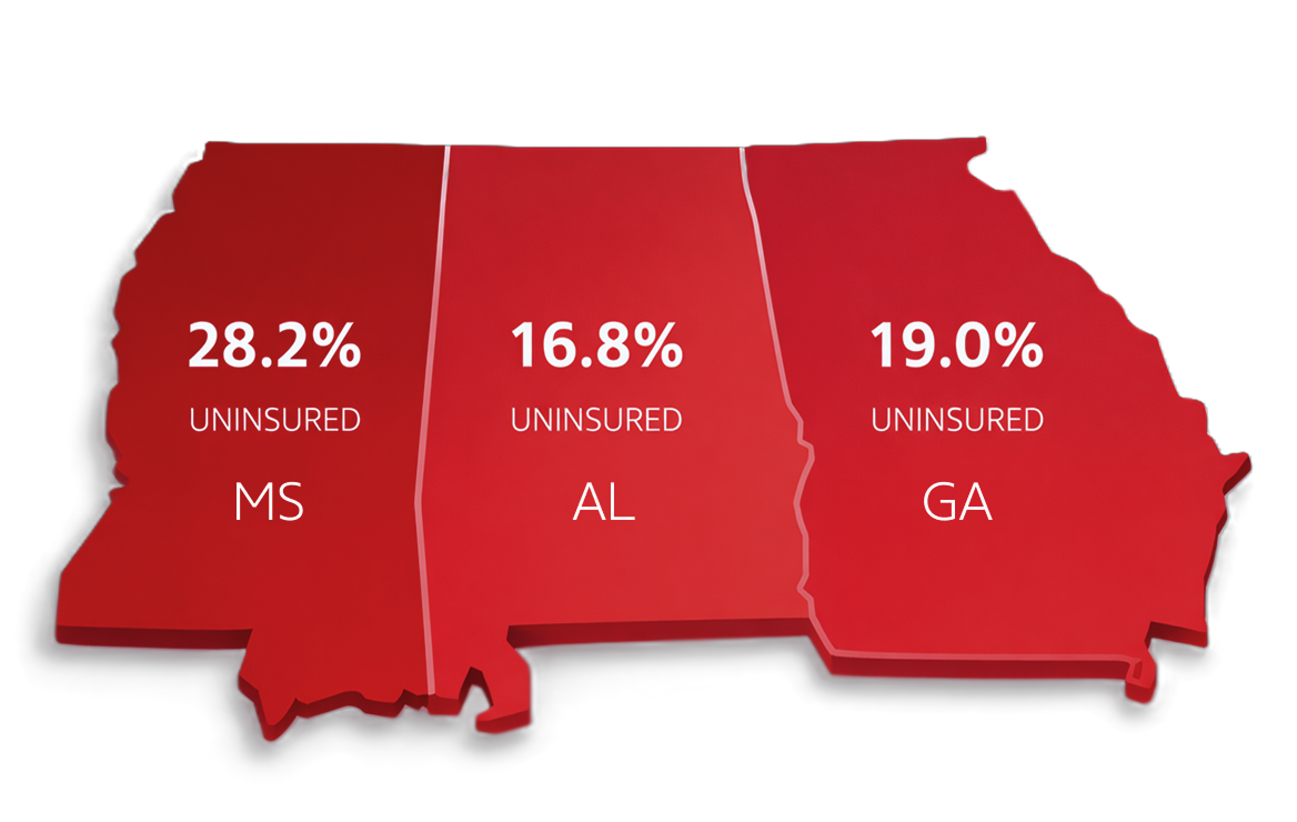 Graphic of uninsured drivers by state, including MS, AL and GA.