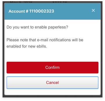 Confirm paperless pop-up screenshot.