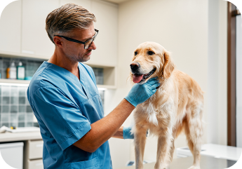 Vet checking on a dog.