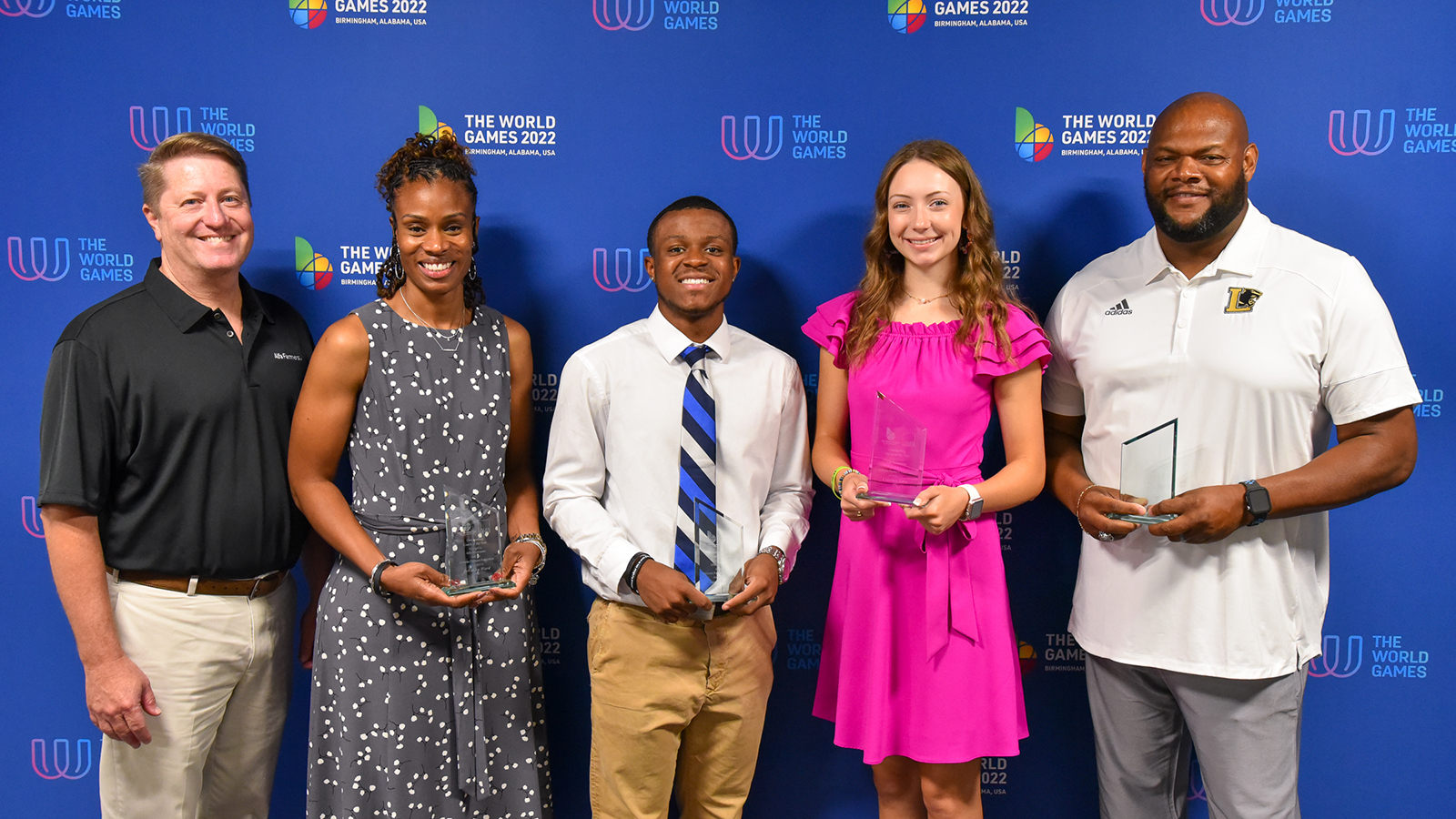Image of the five Alabama athletes and coaches awarded during The World Games.