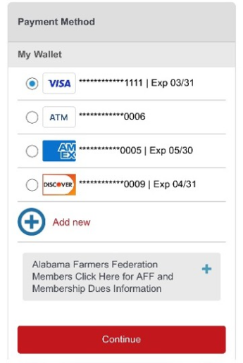 Alfa Insurance payment method menu.