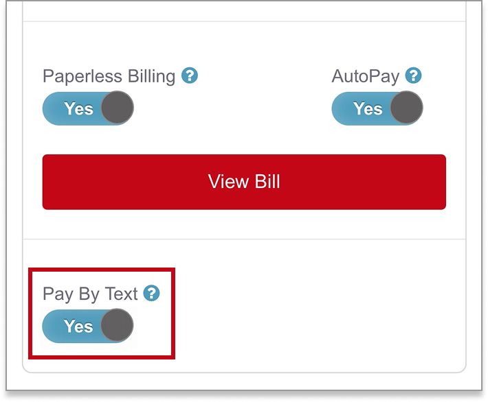 Alfa Insurance pay by text toggle.