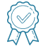 Icon of a medal with a checkmark on it. 