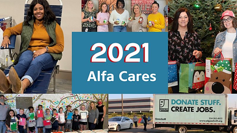 Collage of images from the Alfa Cares initiatives in 2021.