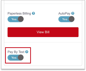 Toggle Yes screen to turn on pay by text
