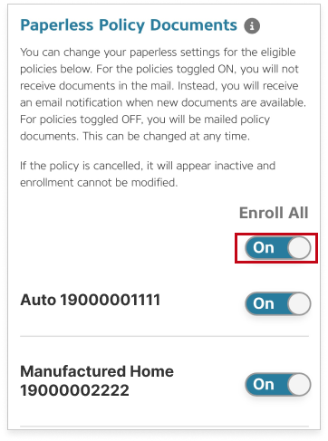 Screenshot of the paperless preferences toggle.